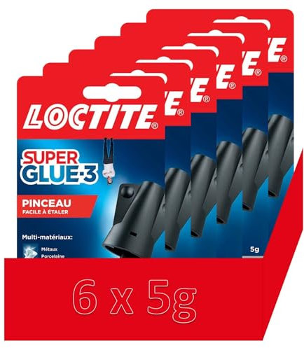 Super Glue 3 Pinceau Brush pack de 6, adhésif puissant, facile à utiliser avec un pinceau, adhésif liquide à séchage instantané, adhésif transparent, 6 flacons d'adhésif de 5 g chacun