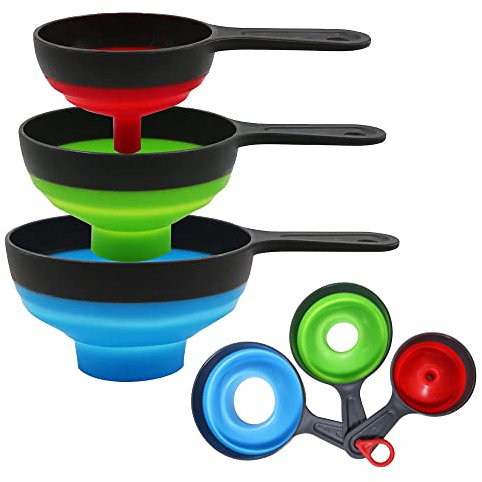 Entonnoir Pliable en Silicone 3 Pièces Entonnoir Pliable pour Cuisine Petits Grands Entonnoirs de Cuisine pour cuisine et ménage Bouteilles d'eau Huile liquides et poudres 3 tailles(12.5, 10, 8.5 cm)