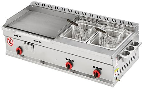 Freidora de Gas, Plancha de encimera Comercial, Teppanyaki de Acero Inoxidable para Restaurante con Temperatura Ajustable, Parrilla de Gas LPG para Cocina para Acampar al Aire libr