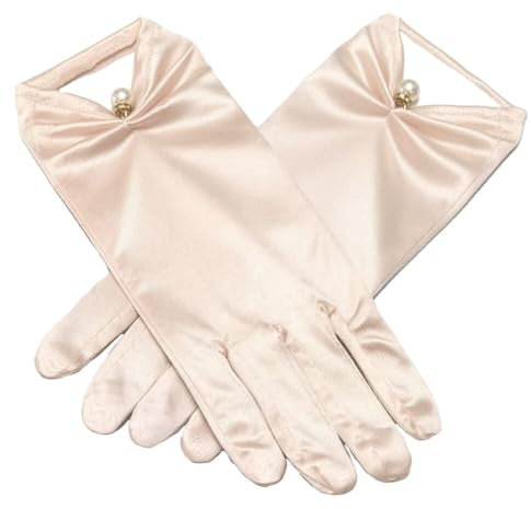 ihreesy Kurze Satinhandschuhe, 22cm Hochzeitshandschuhe Opernhandschuhe 1920er Jahre Perlenhandschuhe Blumenhandgelenk Spitzenhandschuhe Damen Handgelenk für Frauen und Mädchen,Champagner