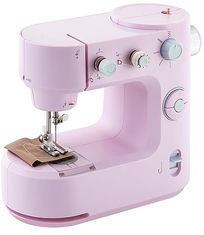 Mini Heimnähmaschine mit Elektro- und Pedalbetrieb | LED-Beleuchtung | FHSM-398 | Schwarz | Nähmaschine für Kleidung, Hemden, DIY | 100-240V EU-Standard-Stecker (Rosa)