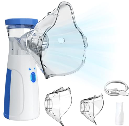 PLLYPE Inhalationsgerät für Erwachsene und Kinder, Tragbarer Inhalator Vernebler Geräuscharmer, Inhaliergeräte mit 2 Masken und 1 Mundstück, USB-C Wiederaufladbarer für Den Heim Reisegebrauch