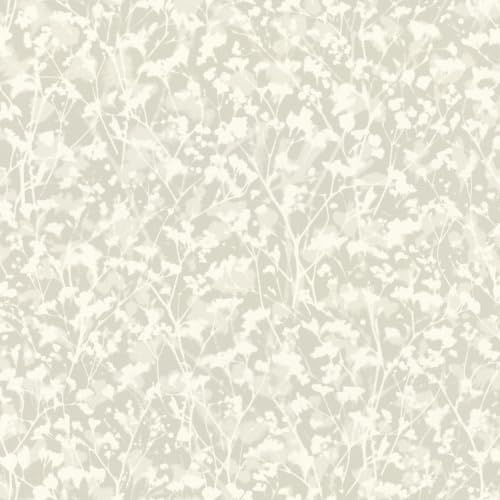 Rasch Vliestapete Zweige & Kleine Blätter 'Amara' - Florale Vinyl-Tapete Pflanzenmuster in Weiß Grau für ein natürliches Wohnambiente - Robust und Abwaschbar - 10,05 m x 0,53 m
