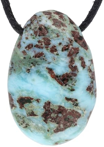 Lebensquelle Plus Larimar Tropfenanhänger mit Einschluss | Gebohrter Trommelstein Edelstein Anhänger mit Baumwollband