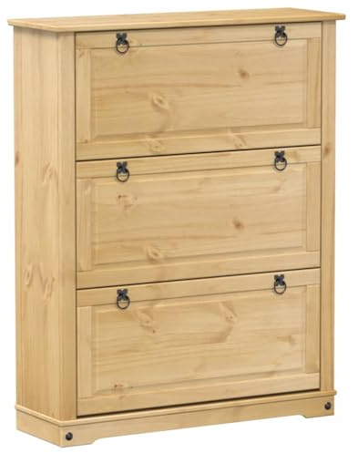 vidaXL Schuhschrank, Schuhregal mit Stauraum Metallgriffe, Schuhkommode für Wohnzimmer Schlafzimmer, Schuhkipper, Massivholz Kiefer