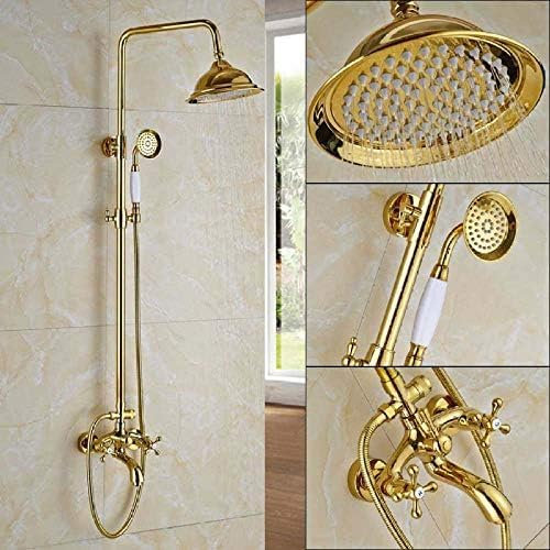 Set Doccia Dorato Miscelatore Monocomando 3 Vie 8 Miscelatore Doccia A Pioggia Con Doccetta Bocca A Cascata Sistema Doccia Per Vasca Da Bagno, Dorato A,D'oro E
