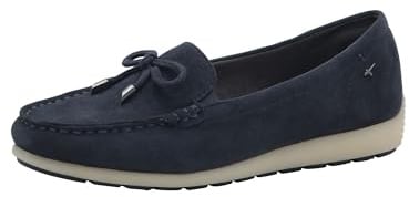 Tamaris Comfort Damen Mokassins aus Leder mit Schleife, Blau (Navy Suede), 42 EU