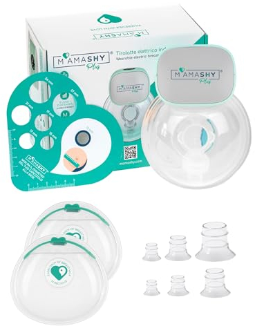MAMASHY Plus Go - 1 Tiralatte Elettrico Indossabile (6 Taglie) + 2 Coppette Raccogli Latte Materno + Custodia, Tira Latte Neonati con Adattatori in Silicone, Kit Allattamento Neonato Accessori Utili