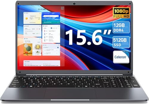 SGIN Laptop Computer, 15.6 inch, with Celeron N5095 Processor(Up to 2.9GHz), FHD 1920x1080 Display, 12GB DDR4 512GB SSD, Bluetooth 4.2, USB 3.0, WiFi(Gray)