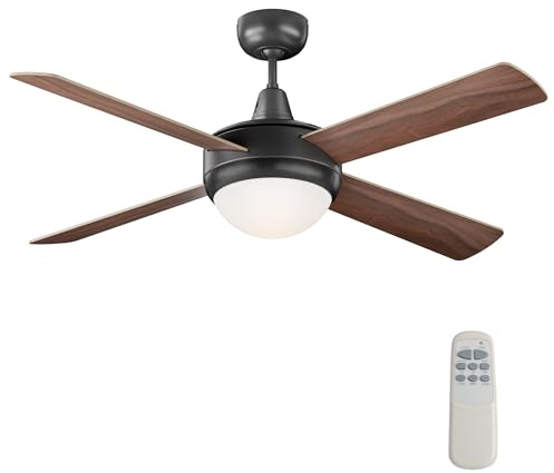 Wiltec Deckenventilator Ø 122 cm mit 4 Flügel, Ventilator mit 3 Geschwindigkeiten und Lampe, Lüfter mit Fernbedienung, Timer, Sommer- u. Wintermodus
