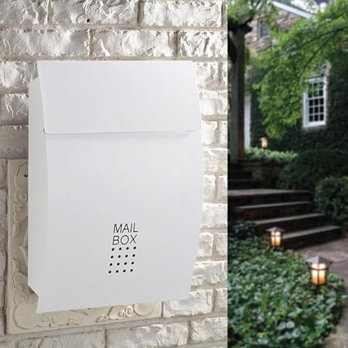 YZMJXNYY Briefkasten, Wandbriefkasten Postkasten, Briefkästen, Standbriefkasten, Briefbox mit 2X Schlüssel, Wetterfester, Großes Fassungsvermögen, Einfache Montage(White)