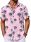 COOFANDY Hommes Hawaiian Chemise Manches Courtes été Chemise Vacances Plage Chemise Funky Hawaiian Chemise Hommes Flamingo Shirt Party Aroha Shirt Cocotier Rose S