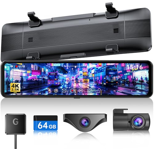 JOMISE T860+ Mirror Dash Cam 4K Front and 2.5K Rear, Detached Front Camera for 10-Minute Install, 3X Zoom Rear View Mirror Camera, 64GB Card Included, Night Vision, WDR, Parking Assist, GPS