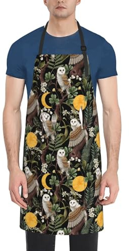 VOSERY Grembiuli da donna con 2 tasche, gufo luna fiori grembiuli per uomini grembiule da cucina, regolabile impermeabile grembiule da cucina per cucinare grill cottura giardinaggio artista