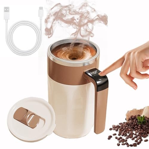 OPSLEA Self-Stirring Coffee Mug Magnetic Stirring Cup Rechargeable Automatic Mixing Cup w/LCD Thermometer for Coffee Tea Hot Chocolate (Coffee)