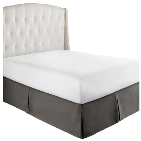FOVAOK Cache-sommier plissé doux et confortable avec tissu infroissable et résistant à la décoloration – Literie de 38,1 cm de haut (sans plateforme) (gris foncé, 140 x 190 x 35 cm)