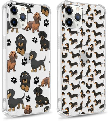Phoona 2 packs Phone Case for iPhone 14 Pro 6,1'', Dog Print with Airbag Corners Aesthetic Design Transparent Cover, Hybrid Design Hard PC Back Shockproof Protective Bumper Funda