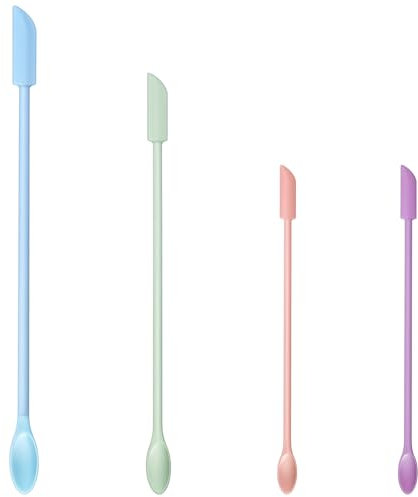 4Pcs Multicolor Facial Spatula Set Silicone Cosmetics Lotion Spatula Makeup Spatulas Beauty Spatulas Reusable Mini Beauty Stir Sticks Jar Spatula Small Kitchen spatulas Thin Jar Scraper for Food