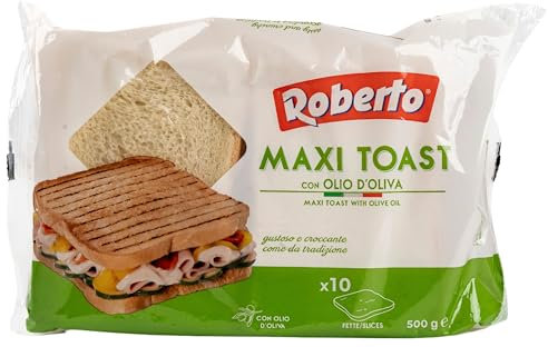 Roberto - Original italienisches Maxi Toast Essenza mit Olivenöl - Sandwich Toast Brot ideal für die mediterrane Küche - Sandwichtoast in 500 g Packung (10 Toast)