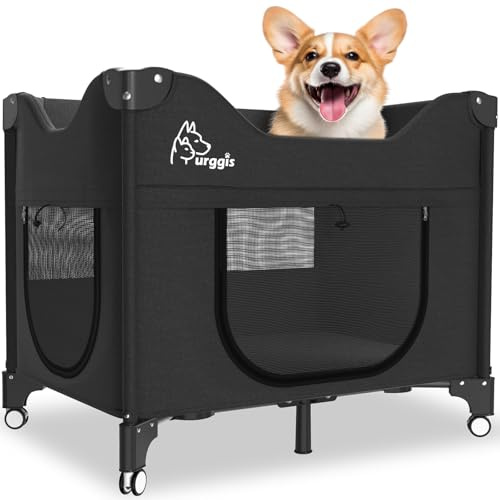 Furggis Höhenverstellbares Hundebett mit Anschluss an das Menschenbett, Tragbare Lounge für kleine und mittlere Hunde & Katzen - Schwarz