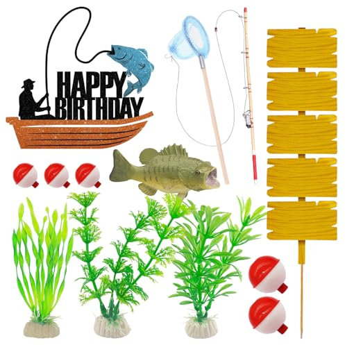 Fische Angeln Tortenaufleger Thema Dekoration Set,Tortendeko Angeln Cake Toppers im Fisch Deko Angeln Geburtstag Party Dekorationen, Party Zubehör für Geburtstagsfeiern, Urlaub Parteien, Angeln Feiern