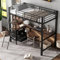 Merax Hochbett 90x200cm mit Schreibtisch & Schubladen & Regale, Metallbett Etagenbett mit Lattenrost & Rausfallschutz & Sicherheitsleiter, Platzsparend Stockbett für Kinder, Eisen+Spanplatte, Schwarz