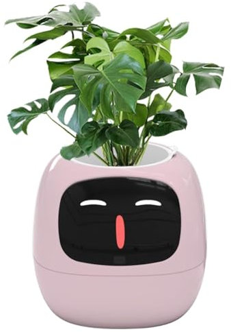 Jardinière connectée pour Animaux, Pots de Fleurs intelligents, alertes Emoji intelligentes, Affichage de l'heure et de la température, 7 capteurs intelligents, contrôle par Application Pink