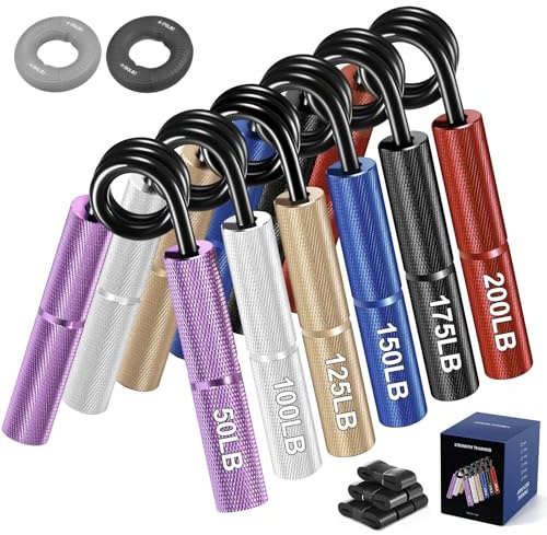 14 PCS Grip Strengthener Trainer Set, 50-350LBS Progressive Strengthener | 6 Pack Metal Hand Strengthener, with 6 Rolls of Grip Tape 2 Silicone Rings for Strength Training, Workout and Rehabilitation