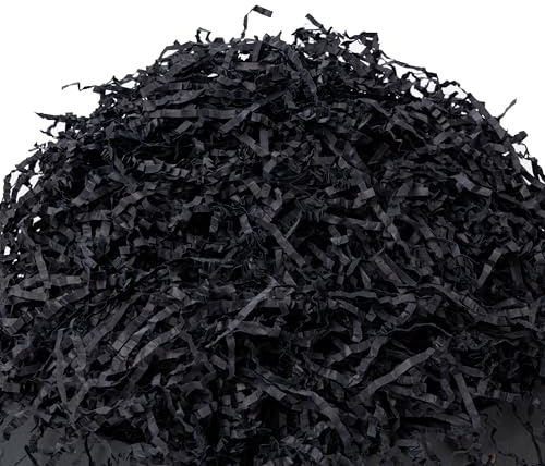 SWANGSA 1,4 kg schwarzer Crinkle Cut Papierschnipselfüller für Geschenkkörbe, zerkleinerte Füllung, Verpackung Gras Kissen Papier Luftschlangen für Hochzeiten, Halloween, Weihnachten, Geburtstage