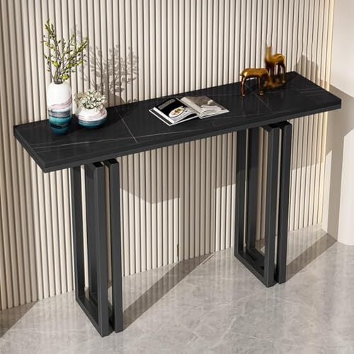 YVYKFZD Table Console rectangulaire, Table d'Entrée étroite et Longue, Tables d'Appoint Console d'Entrée avec Base en métal, Consoles Meuble minimalistes, pour entrée, Salon(Black D,100cm/39.3)