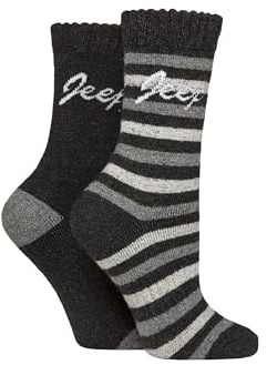 Jeep Women’s 2 Pair Striped Wool Blend Boot Socks – Warm, Thick, Cushioned Outdoor Walking, Soft & Breathable with Reinforced Heel and Toe, Everyday Comfort, Size 4-8 Black/Charcoal/Grey