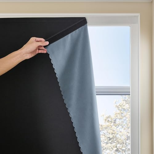 Jilron Selbstklebende 100% Verdunklungsvorhänge Für Fenster Verdunkelung, Adhesive Curtain Ohne Bohren, Ideal Für Mietwohnungen (Schwarz-H243×B150cm) 1er-Pack
