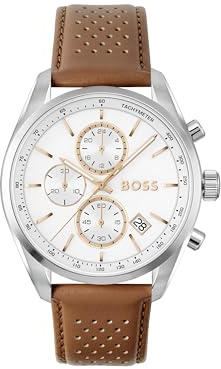 BOSS Chronographen-Quarzuhr mit Kalender für Herren Kollektion Grand Prix 44 mit Edelstahl- oder Lederarmband