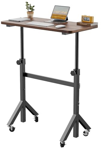 HUANUO Höhenverstellbarer Schreibtisch 80 x 40cm mit Rollen | dreieckige Beine,6 Höhenstufen, feststellbare Rollen, mobiler Computertisch, für Homeoffice und Büro