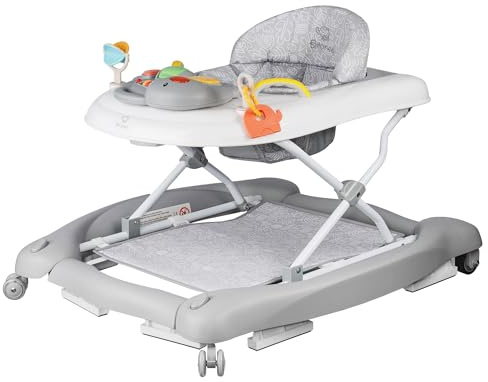 BRONEA 5-in-1 Lauflernhilfe Babywalker | Gehfrei mit Schaukelfunktion, Musik & Licht | Laufhilfe für Baby ab 6 Monate | Höhenverstellbar | Klappbar | Grau