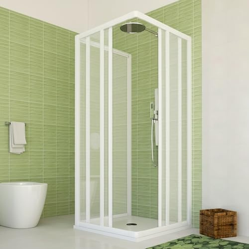 Box Doccia Trifoglio PVC 70x120x70cm Pannelli Acrilico Semitrasparente Effetto Goccia, 3 Lati con Ante Scorrevoli, Chiusura Magnetica Reversibile Installazione Facile