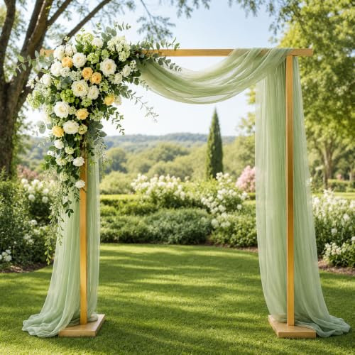 prota 2 Stück Hochzeitsbogen Gardinen Grün, 75×600cm Querbehang Dekostoff Chiffon Stoff, Tüll Hochzeits Hintergrund Vorhang, Soft Tüllstoff Tüllrock für Hochzeit Torbogen Party Fotografie