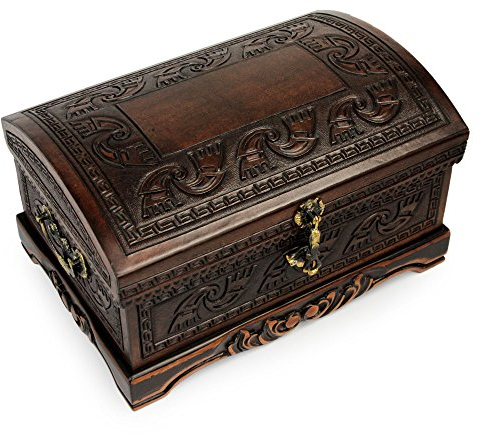 NOVICA JB0039 Mohena Wood and Leather Jewelry Box, Dark Inca Sea