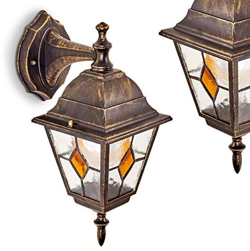 Außenwandleuchte Antibes, Wandlampe abwärts in antikem Look, Aluguß in Braun/Gold m. Klarglas-Scheiben, Wandleuchte m. E27-Fassung, max. 60 Watt, Retro/Vintage Außenleuchte für Terrasse u. Hof