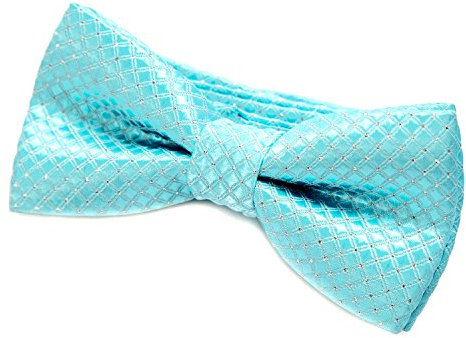 DonDon Edle Kinder Jungen Fliege gebunden und längenverstellbar 9 x 4,5 cm türkis glänzend mit silbernen Punkten