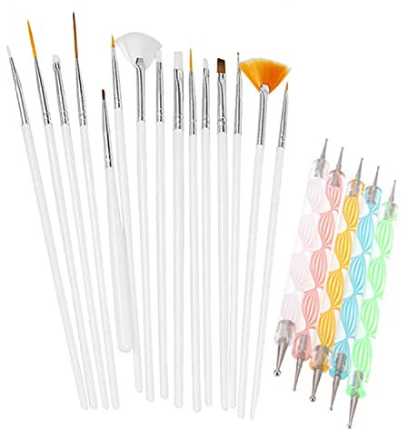 Glamza 20-Pieces Nail Art Design Wood Dotting Pen and Nail Painting Brush Set1 Units
