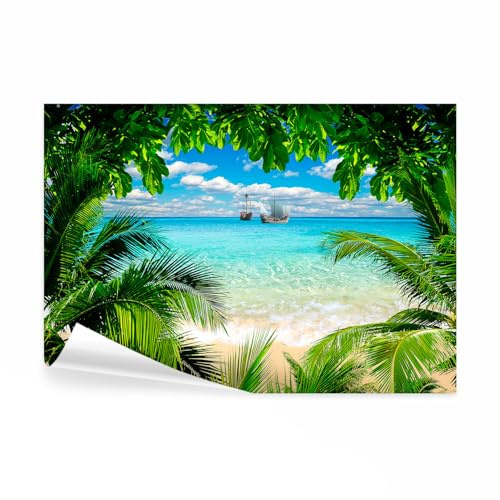decomonkey Fototapete selbstklebend Meer Palme, 245x175 cm, XL, Strand | Landschaft, Natur, Selbstklebende, Tapeten, Wand, Fototapeten, Tapete, Wandtapete, klebend, Klebefolie