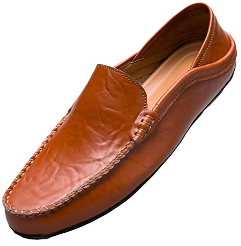 Unitysow Mocasines Hombres Zapatos de Vestir Casuales Holgazanes Slip On Verano Plano Cuero Zapatos de Conducción Zapatillas Marrón 45EU