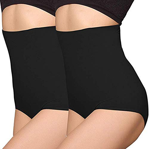 ANGOOL Femme Taille Haute Serre Taille Boby Shapewear Culotte Amincissante Ventre Plat, 2pcs Lot Noir, XL