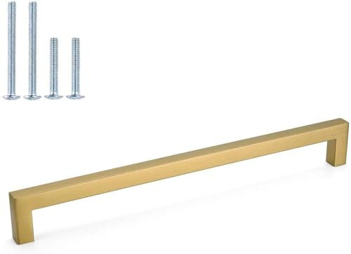 LONTAN 10 Pack Gold Kitchen Door Handles 192mm Square Brushed Brass Cupboard Handles Wardobe Bathroom Kitchen Cupboard Door Pulls Stainless Steel