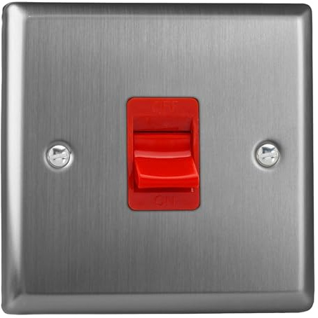 Varilight Single Cooker Switch - Classic Brushed Steel With Red Insert, XT45S
