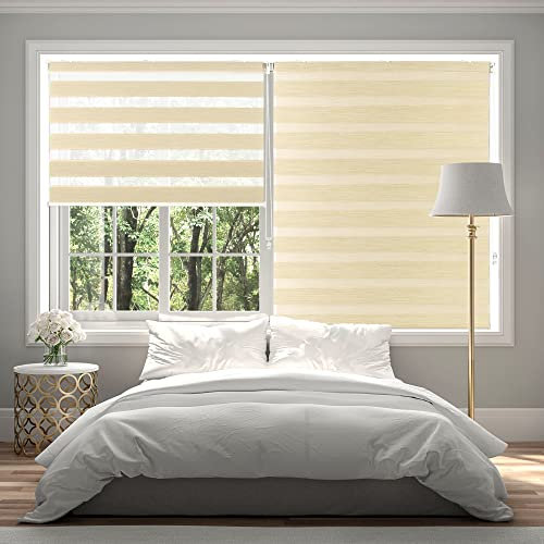 Deco Window Zebra Blinds for Windows (137 CM W x 213 CM L, Beige) Day and Night Polyester Curtains with Aluminium Cassette for Living, Bed Room & Office
