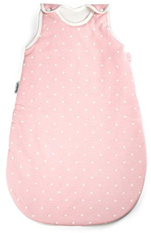 Ehrenkind® Babyschlafsack | Schlafsack Rund 2.5 TOG | Bio-Baumwolle | Ganzjahres Schlafsack Baby Gr. 50/56 Farbe Rosa mit weißen Punkten | Oeko-Tex | Schlafsack winter und Sommer Schlafsack Kinder