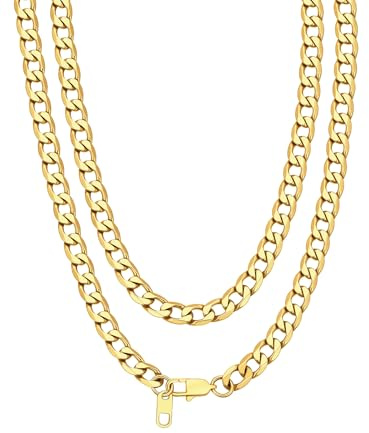Bandmax Klassische Panzerkette Halskette 4mm/6mm/9mm breit kubanische Gliederkette für Damen Herren Jungen Mädchen Hip Hop Kubanische Kette Modeschmuck, 36cm bis 76cm, Gold/Schwarz/Silber