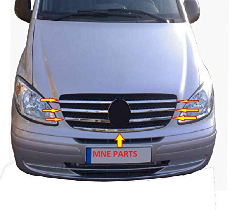 Mercedes Vito W 639 2004–2010 7 Stück Chrom Kühlergrill Grill Leisten Edelstahl Grillstangen